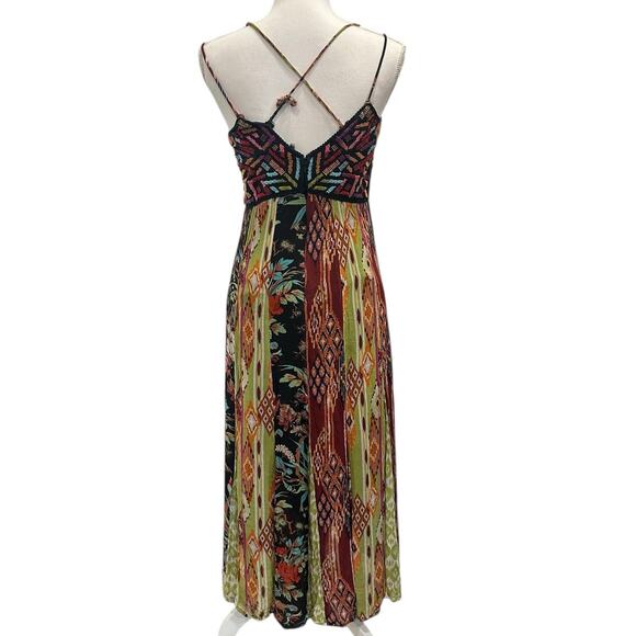 Anthropologie Boho Multi-Print Embroidered V-Neck Maxi Dress Art-to-Wear Fairy - Picture 3 of 15
